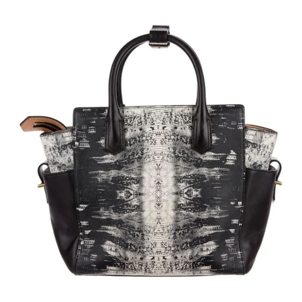 NEW W/ TAGS Reed Krakoff Mini Atlantique Leather Satchel Bag, Black White Lizard